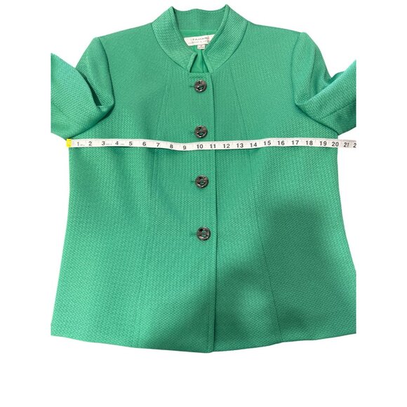 Tahari Blazer Jacket Arthur Levine Textured Kelly Green Mandarin Collar Size 12 - Picture 5 of 7